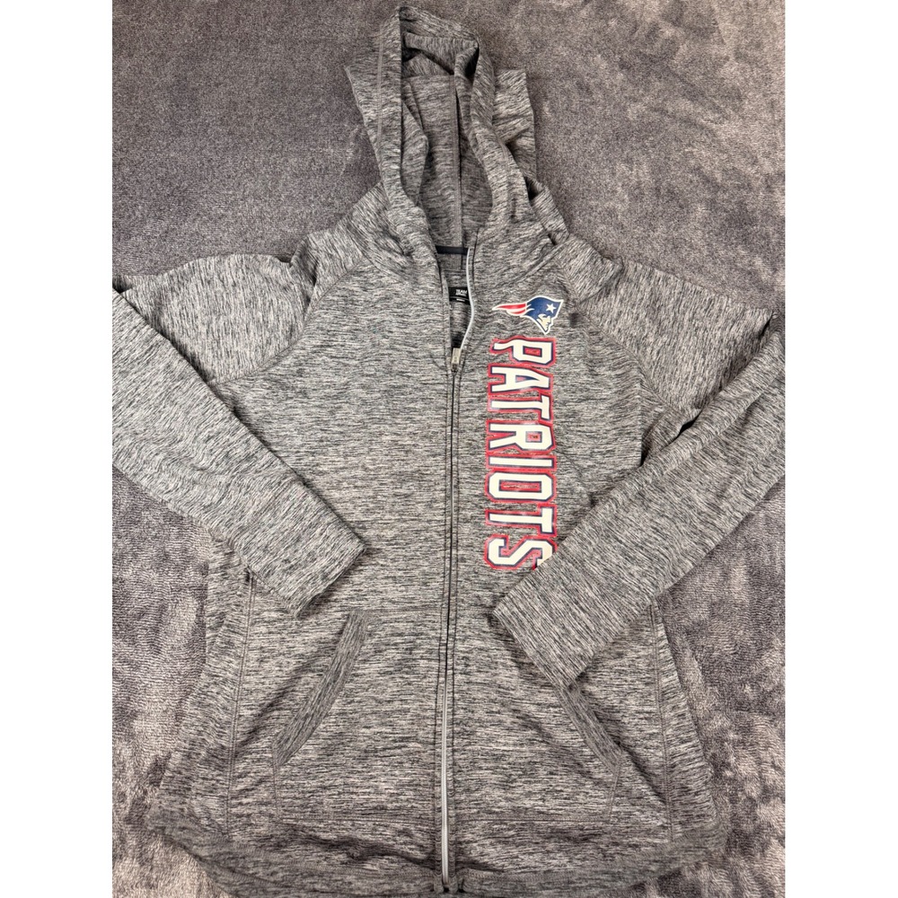 NFL Team Apparel New England Patriots Womens Full Zip Hoodie Gray Space Dye L